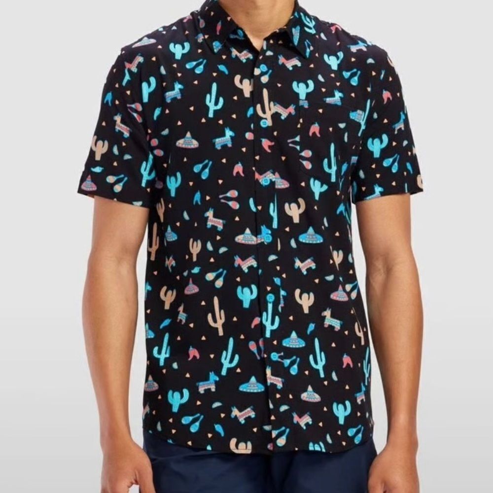 Tipsy Elves Midnight Fiesta Hawaiian Button Down Shirt Sz M Cinco De Mayo Party